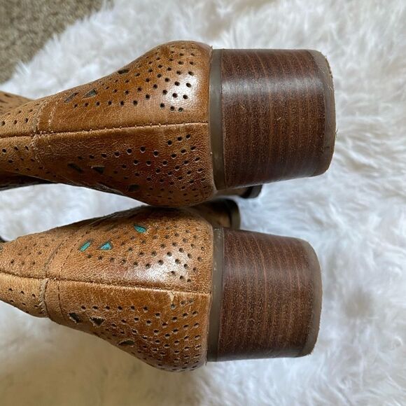 Reba Cowboy Boots Size 7 Leather Western Coastal Cowgirl Cutout Teal Underlay - Picture 4 of 12